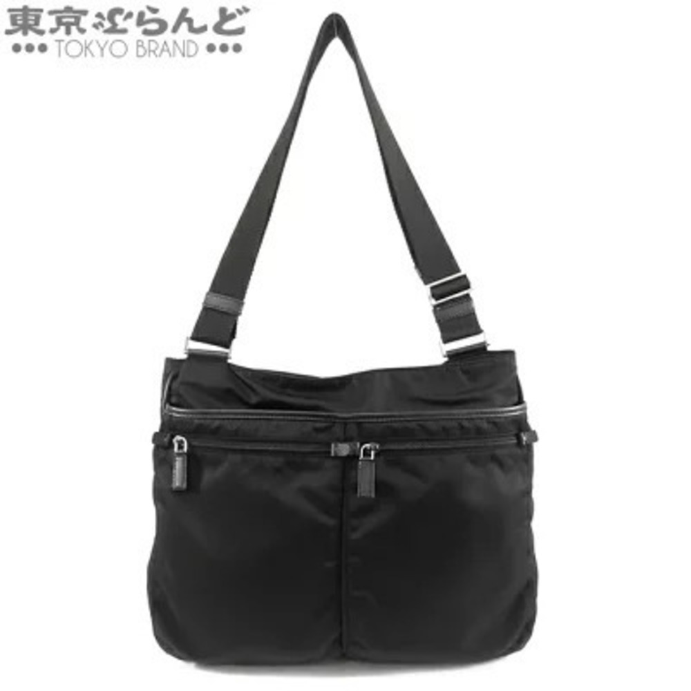 Prada Triangle Plate Shoulder Bag Black Leather Messenger